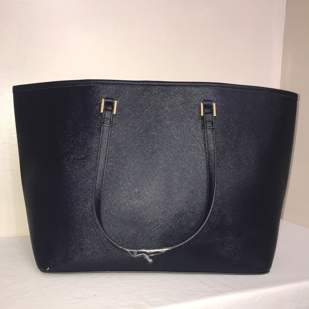 Indigo Navy Blue Leather Gold Accent Large ToteBag